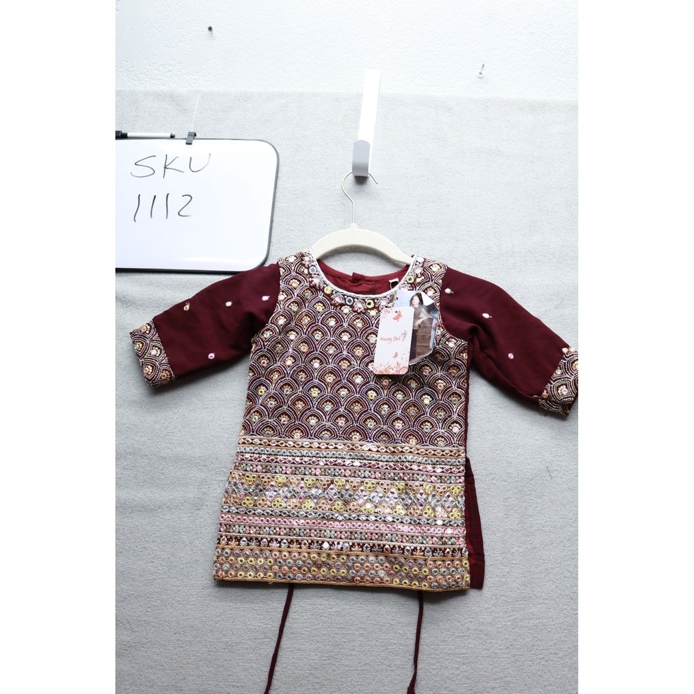 Krazy Girl Sharara Top Girls Size 20 Maroon Burgundy Embroidered Ethnic Wear NWT